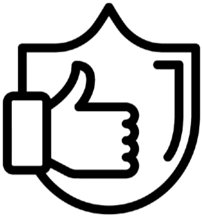 A thumbs-up hand gesture in front of a shield with a check mark, symbolizing approval or security.