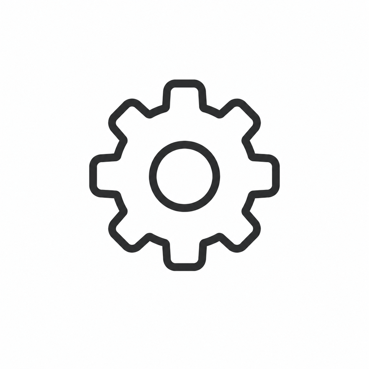 Simple black gear or cog icon on a white background.