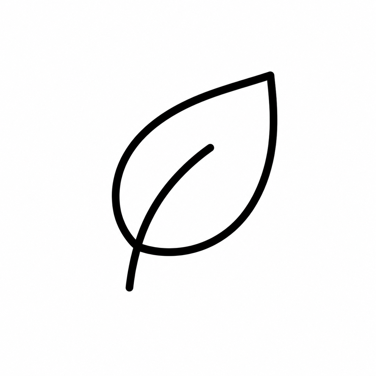 Simple black outline of a leaf on a white background.