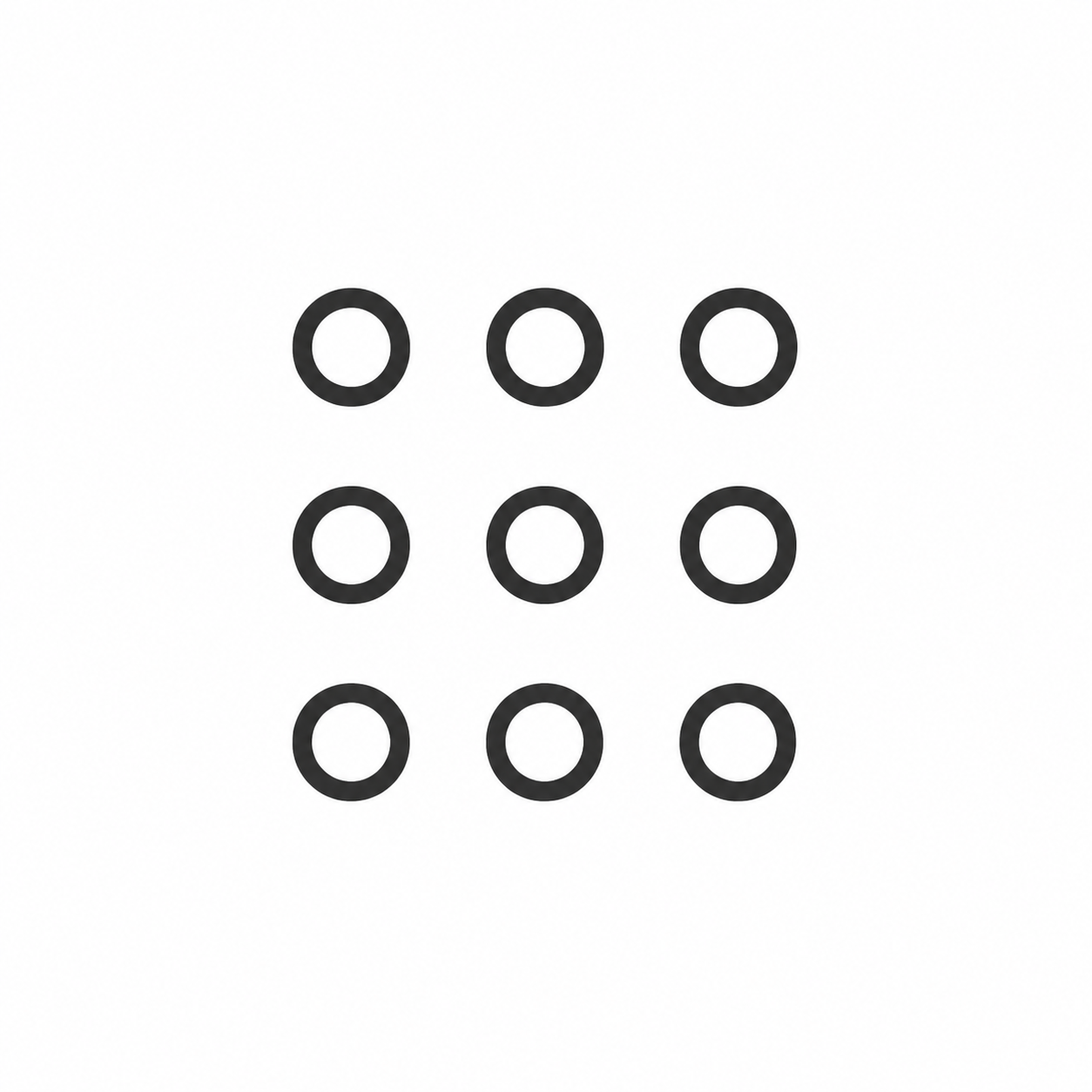 A grid of nine black outlined circles on a white background arranged in three rows and three columns.