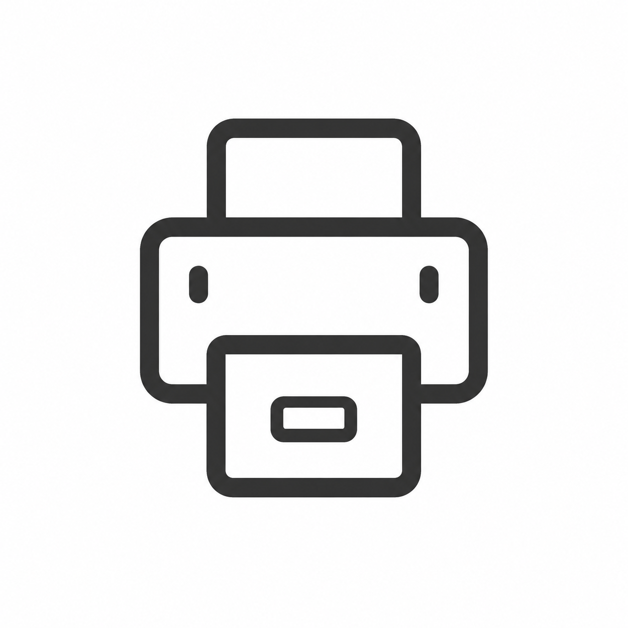 Line drawing of a printer with paper coming out.