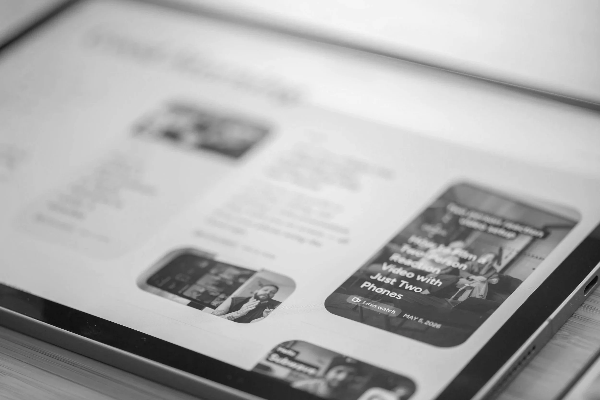 Tablet displaying video content ideas for social media marketing