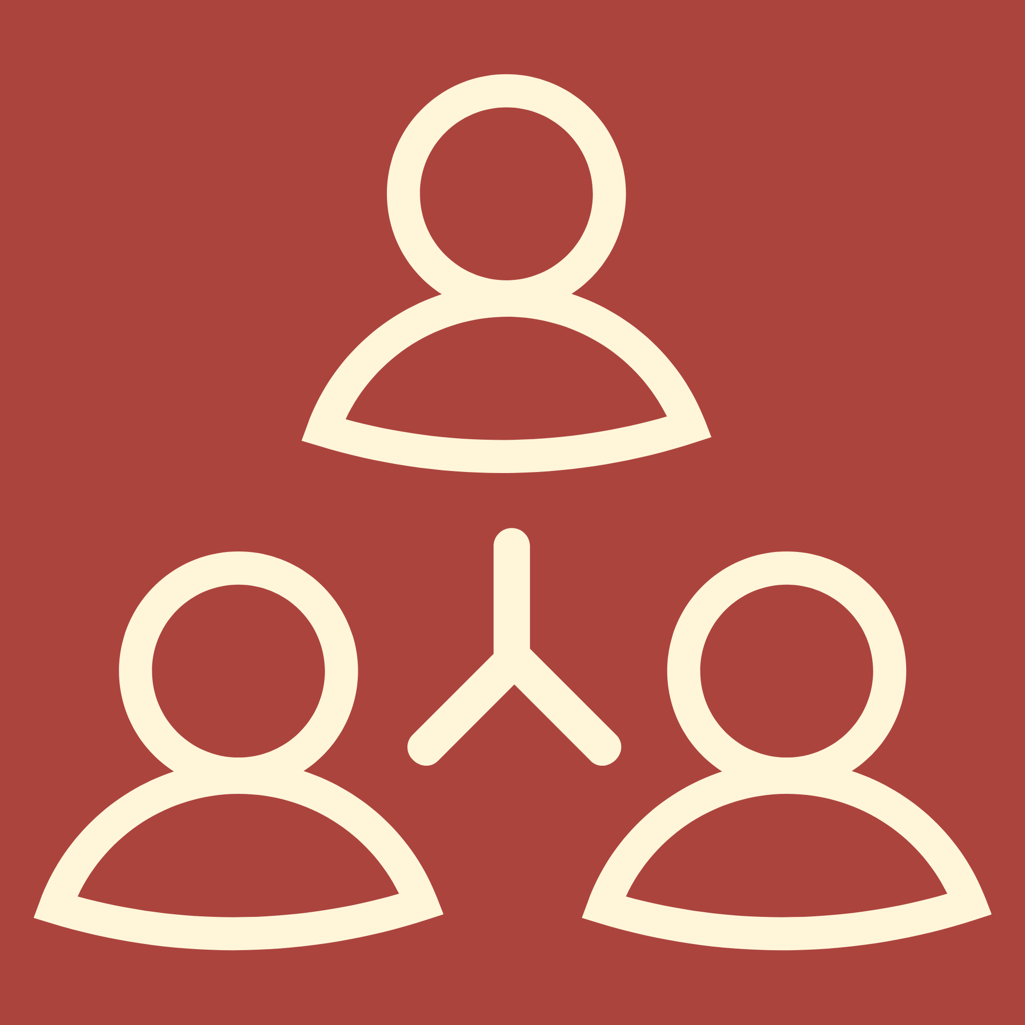 A simple cream outline illustration of a three people connected by lines to symbolise a pregnancy network or birth community, on a burgundy background