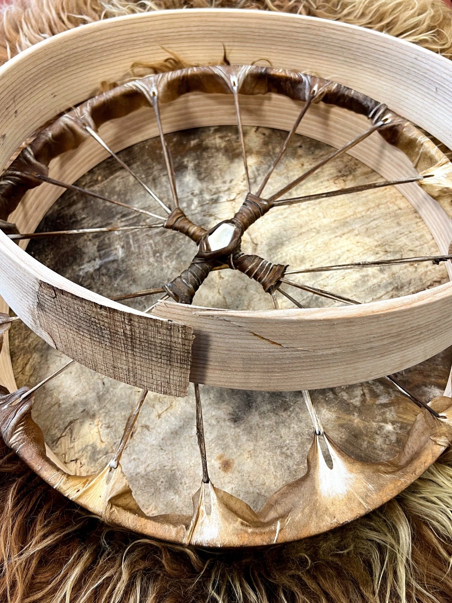 Completed drum repair with broken hoop