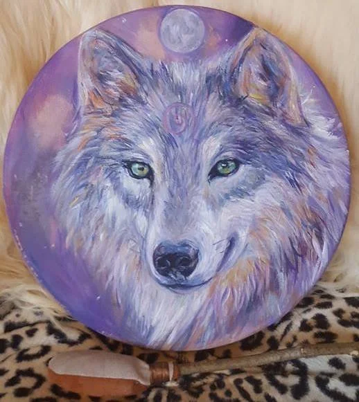 Wolf Drum - Shamanic Drum Painting by Laura Daligan