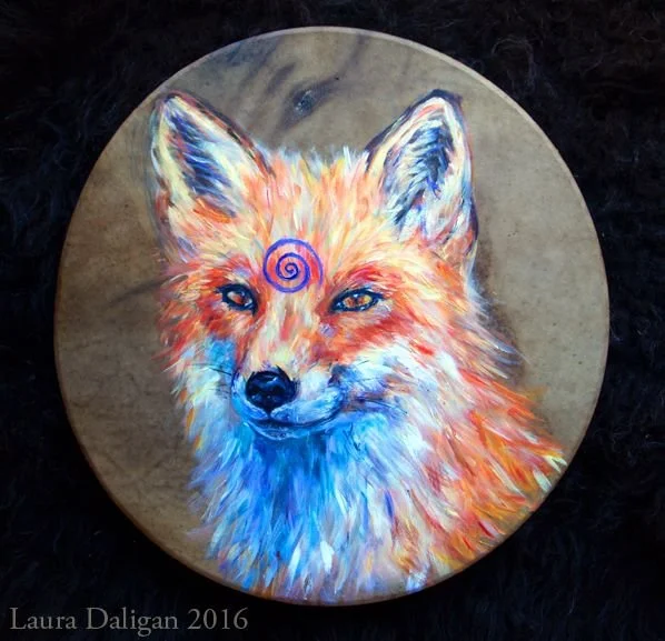 Fox Drum - Shamanic Drum Art by Laura Daligan