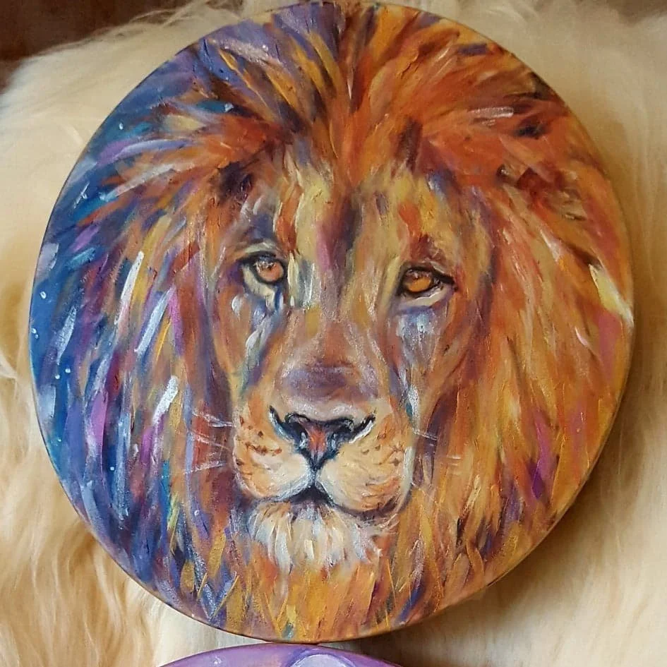 Lion Drum - Shamanic Drum painting by Laura Daligan