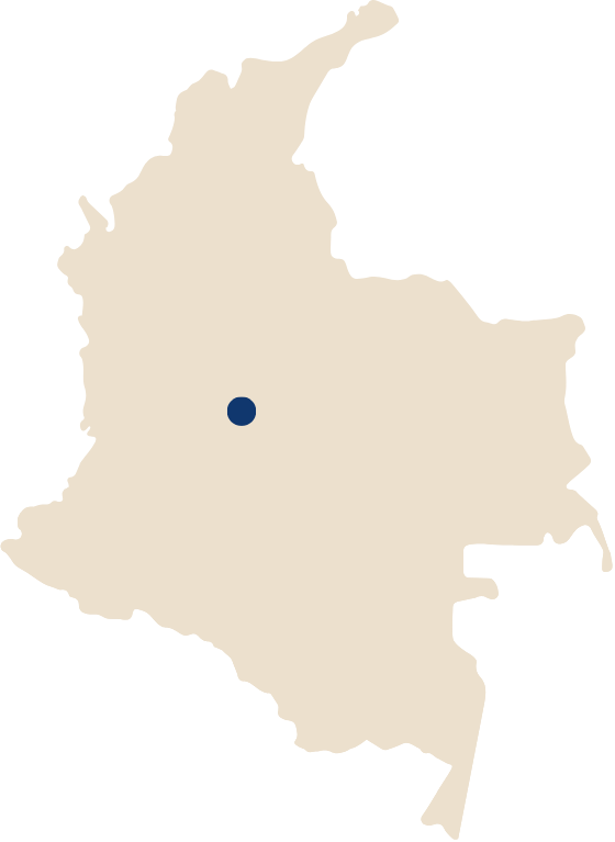 Mapa de Colombia con un punto azul que indica Soacha