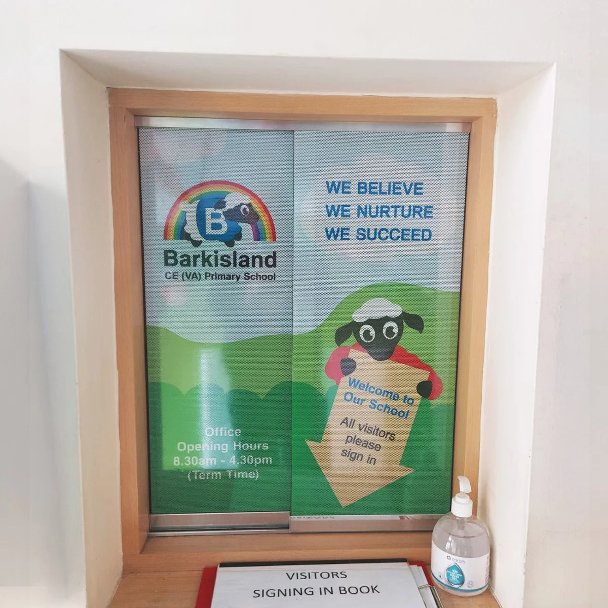 privacy graphics on school office window provide a a practical, attractive way to improve safeguarding and confidentiality