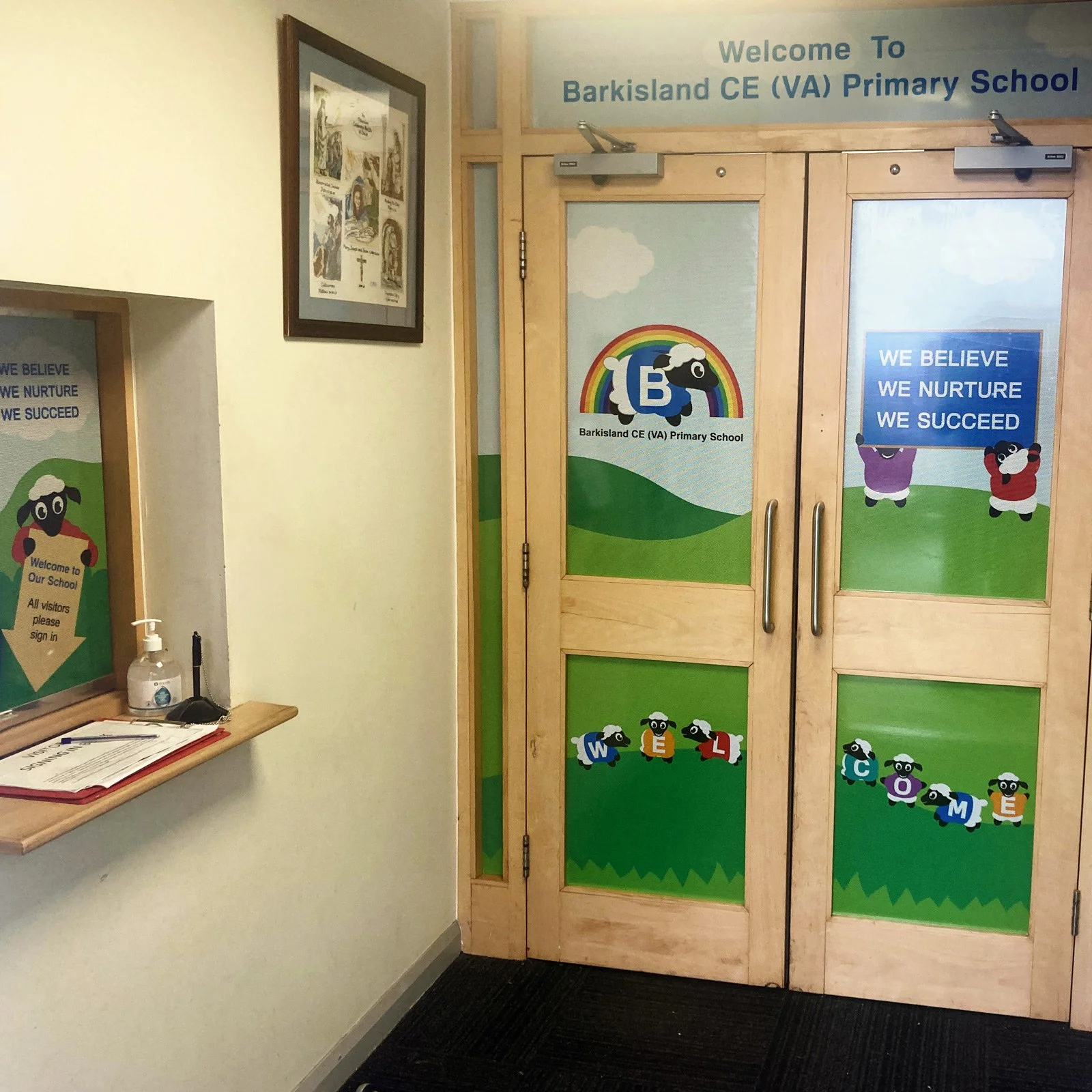 one-way privacy film for internal school glass panelled door and office window create a friendly welcoming reception space