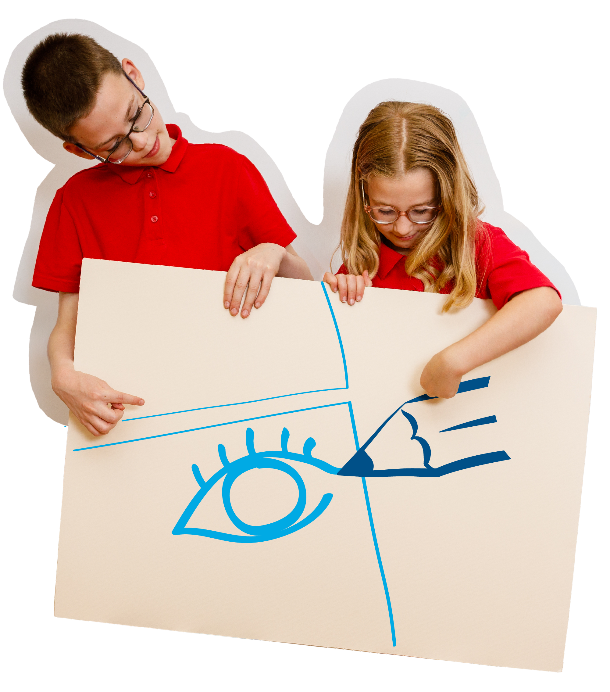 Children looking at wall graphic ideas on a board