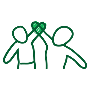 Two people high-fiving. A stylised heart shape is formed by their high-fiving hands.
