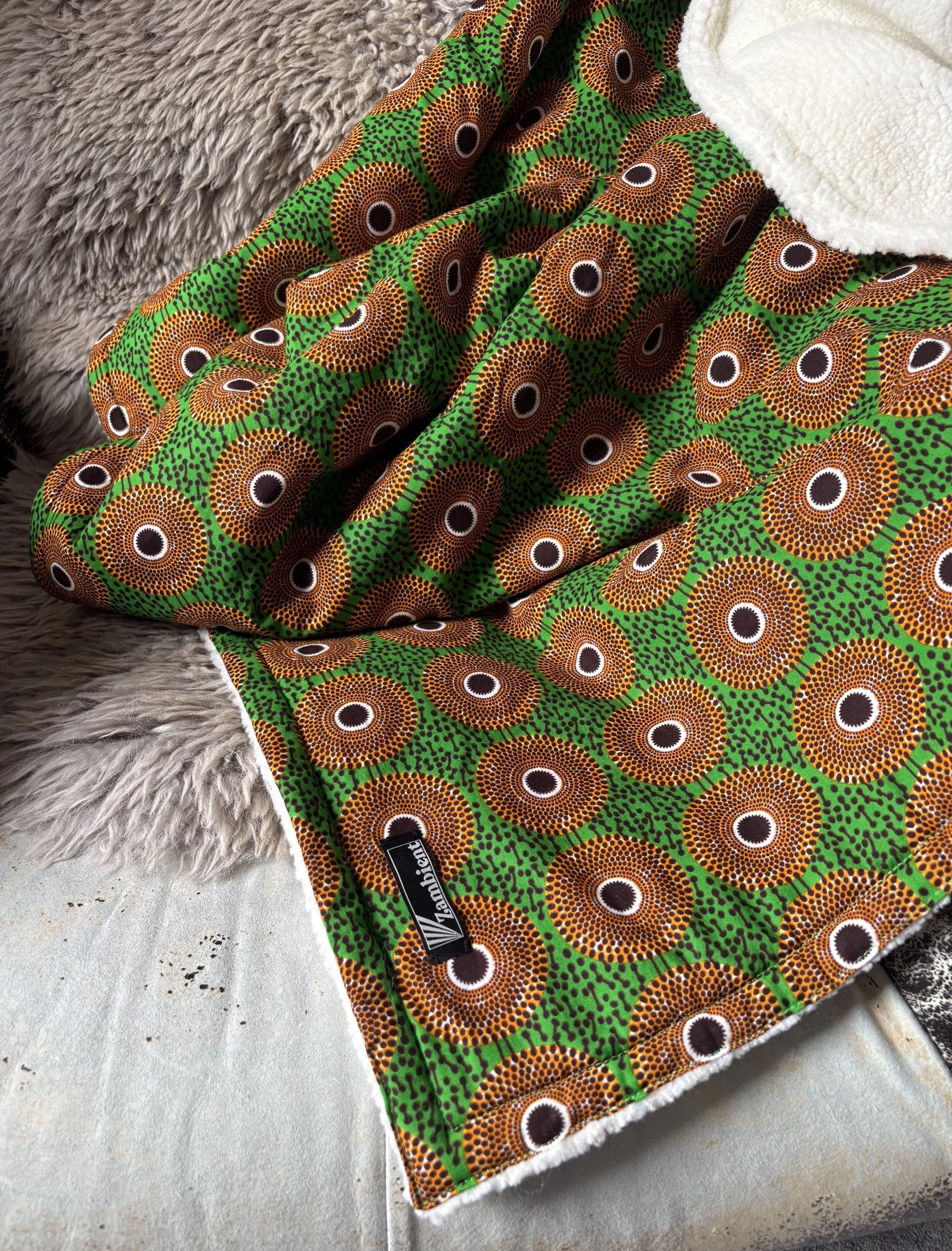 Green & Yellow Flowers Ankara Fleece Blanket