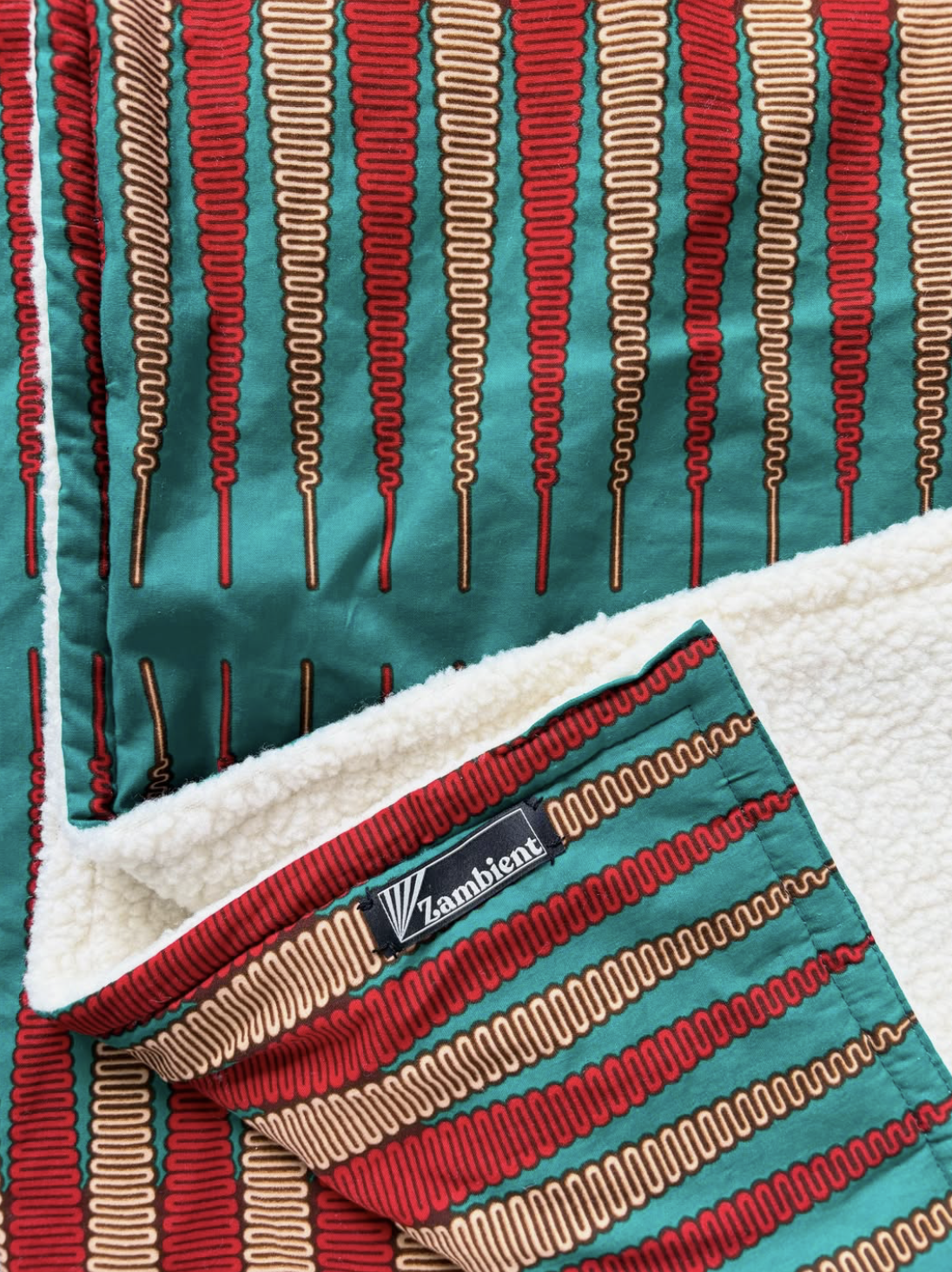 Teal & Red 'Backgammon' Ankara Fleece Blanket