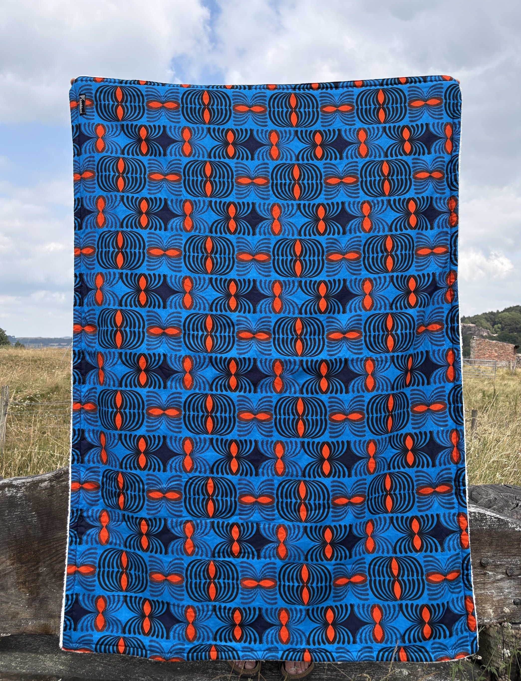 Bright Blue &  Red 'Retro'  Ankara Fleece Blanket