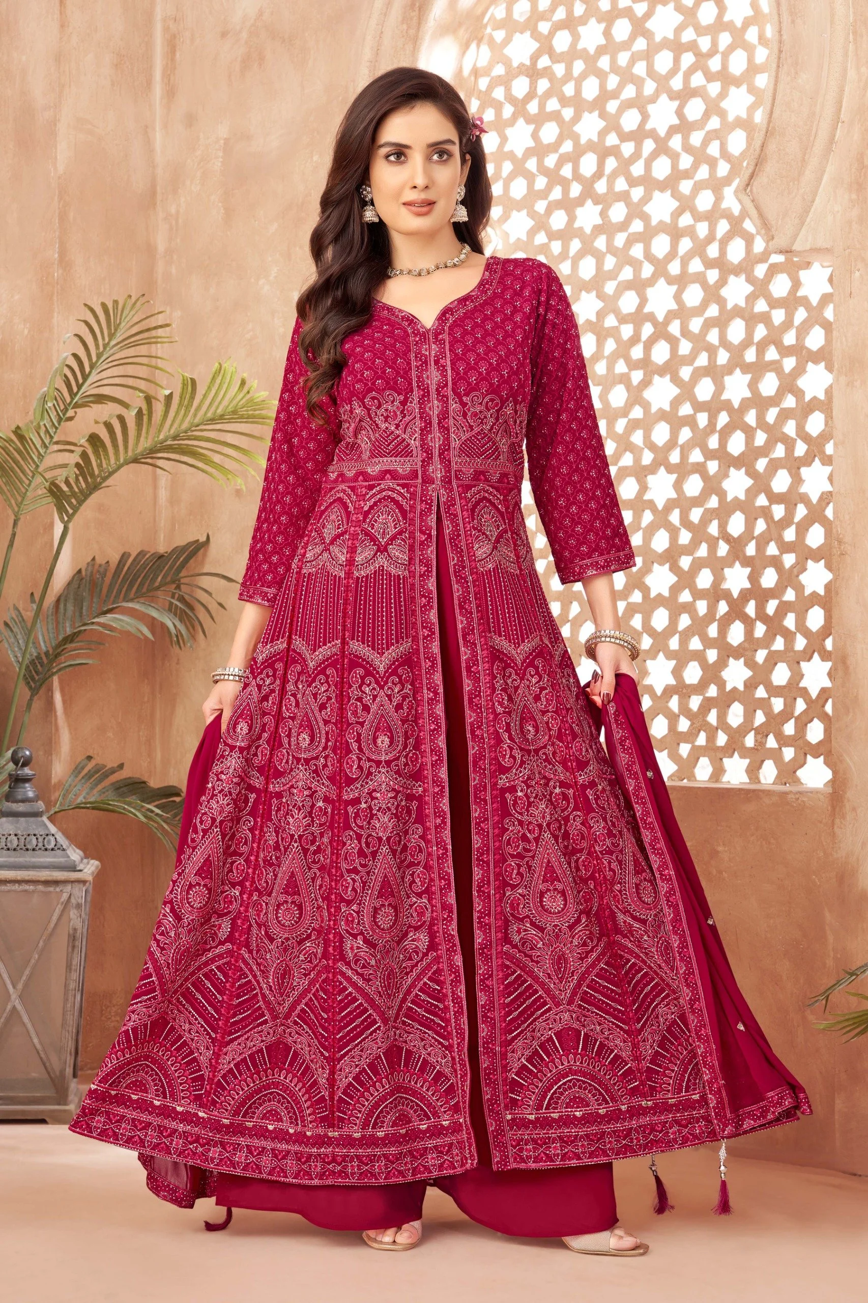 Magenta Elegance Embroidered Anarkali Suit