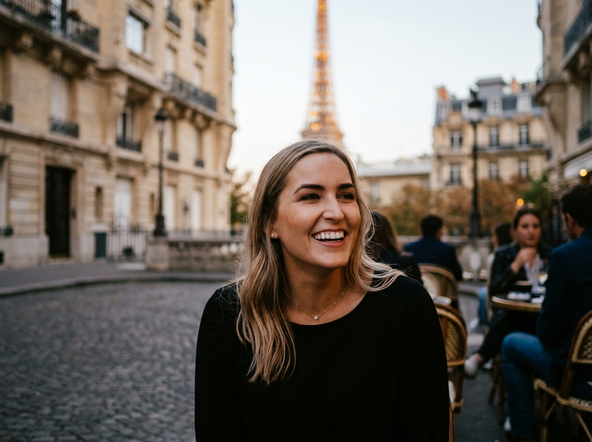 Amy Walter Travel is an independent affiliate of Fora Travel, Inc, a Virtuoso member. Amy is in Tuscany, Italy. sitting outdoors at a café with the Eiffel Tower in the background in Paris, France.