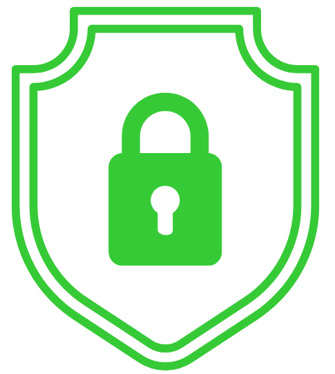 Green security shield with a padlock symbol in the center.