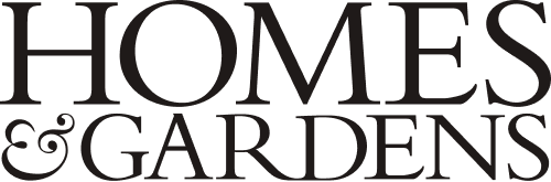 Logo of Homes & Gardens in black lettering on a white background.
