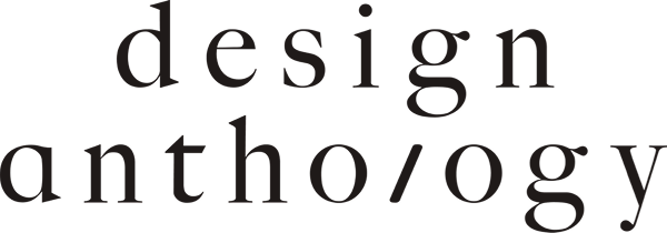 The words "design" and "anthology" written in black lowercase letters, with "anthology" slightly larger and positioned underneath "design".