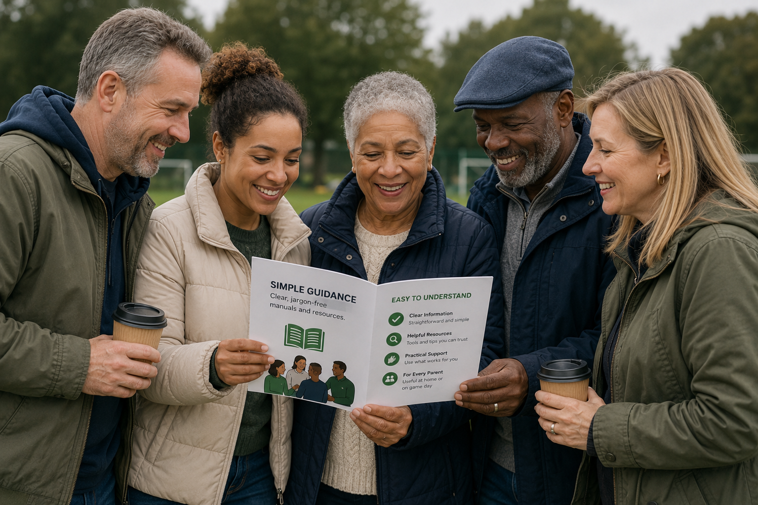 Parents and Grandparents looking at a supportive guide