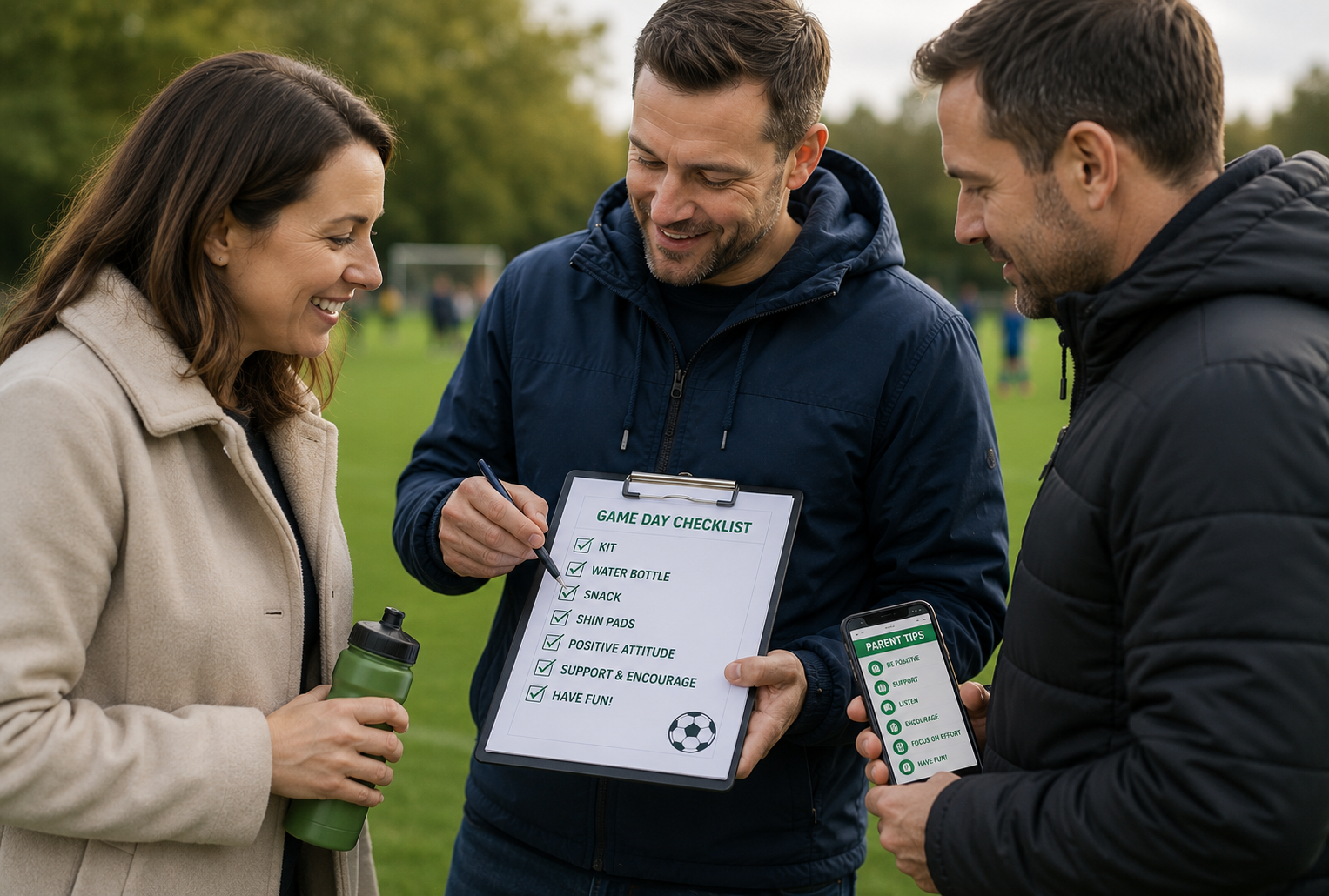A coach holding a check list representing a supportive tool for parents