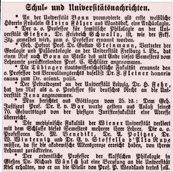 Nachricht über Elvira Fölzers Promotion.