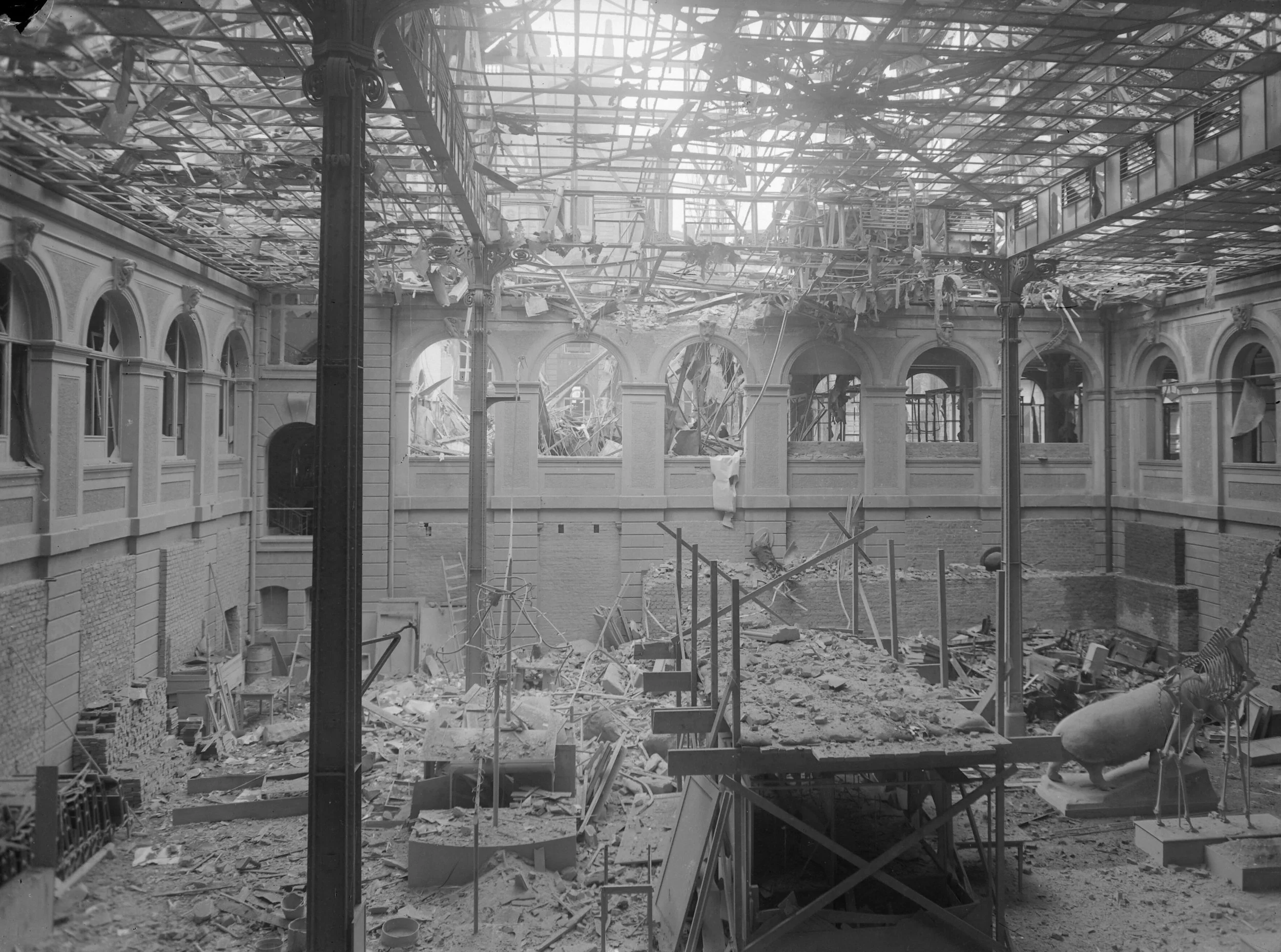 Lichthof des Senckenbergmuseums nach den Luftangriffen 1944