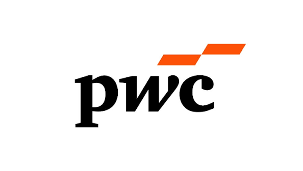PwC logo with black text and orange graphic element above