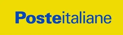 Poster with blue and yellow background displaying the word 'PosteItaliane' in bold blue and black letters.