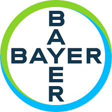 Bayer logo with the word 'BAYER' in capital letters arranged vertically inside a circle with a green and blue outline.