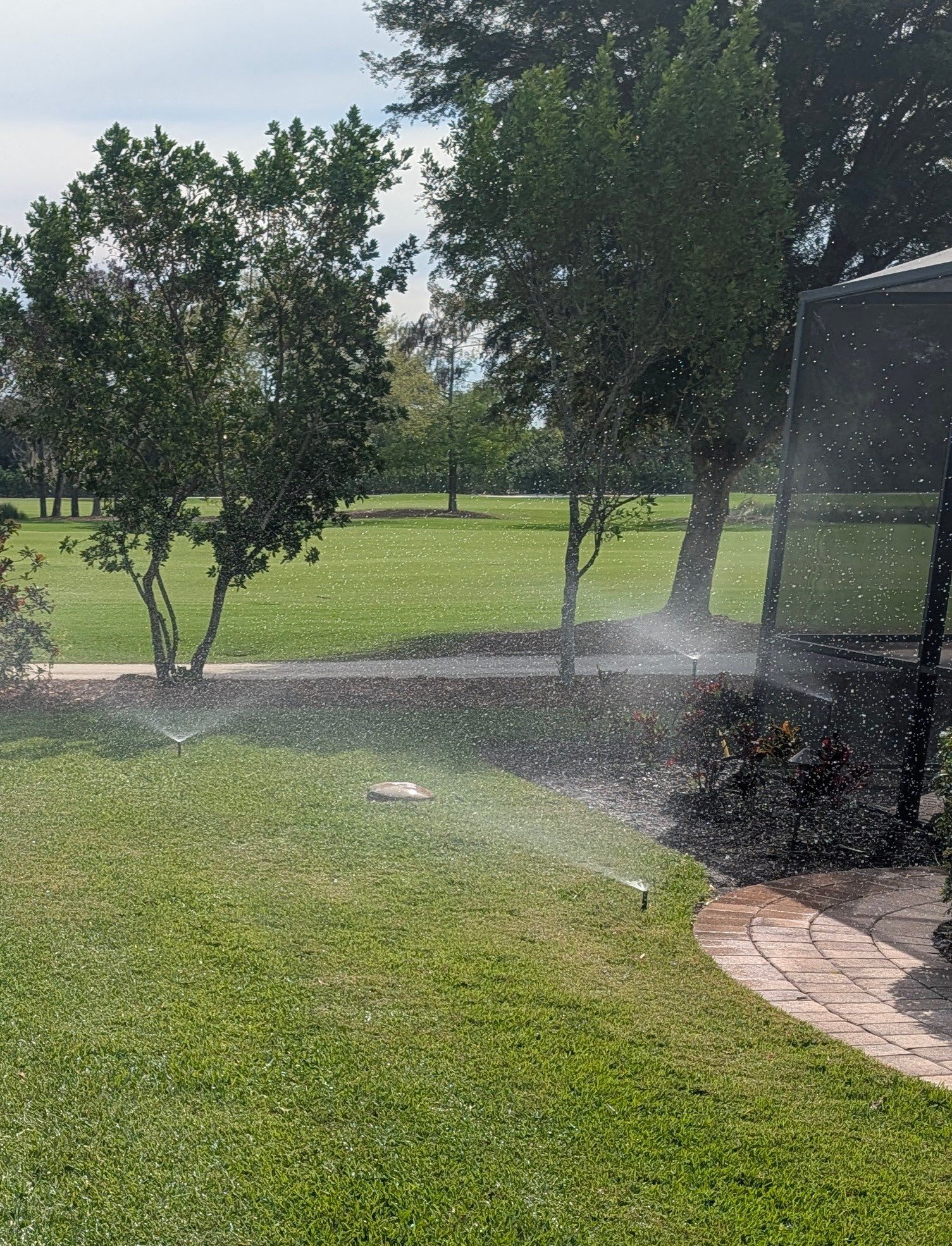 A well maintained sprinkler system in operation.