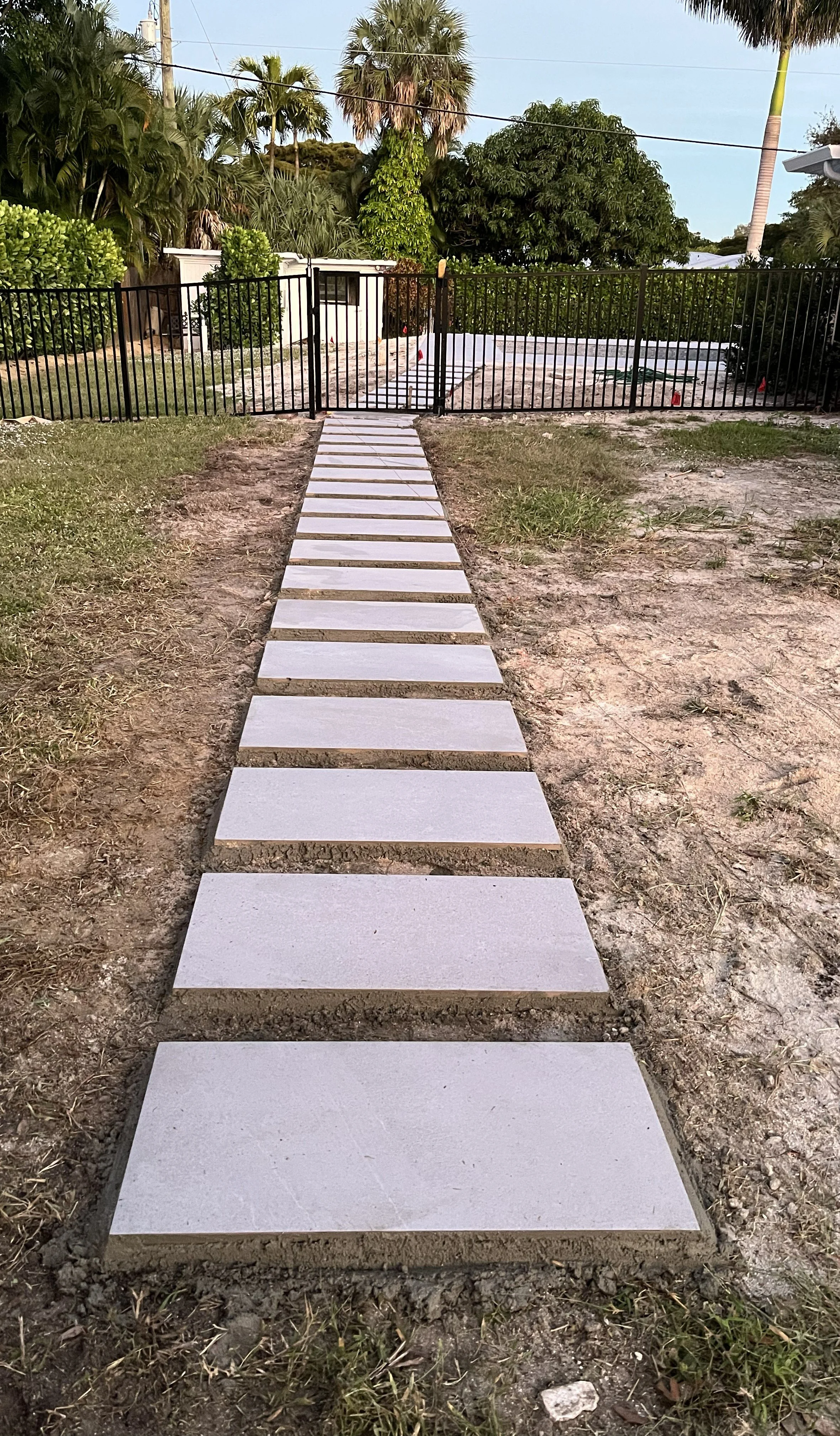 A stepping stone path before the sod in the yard was replaced.