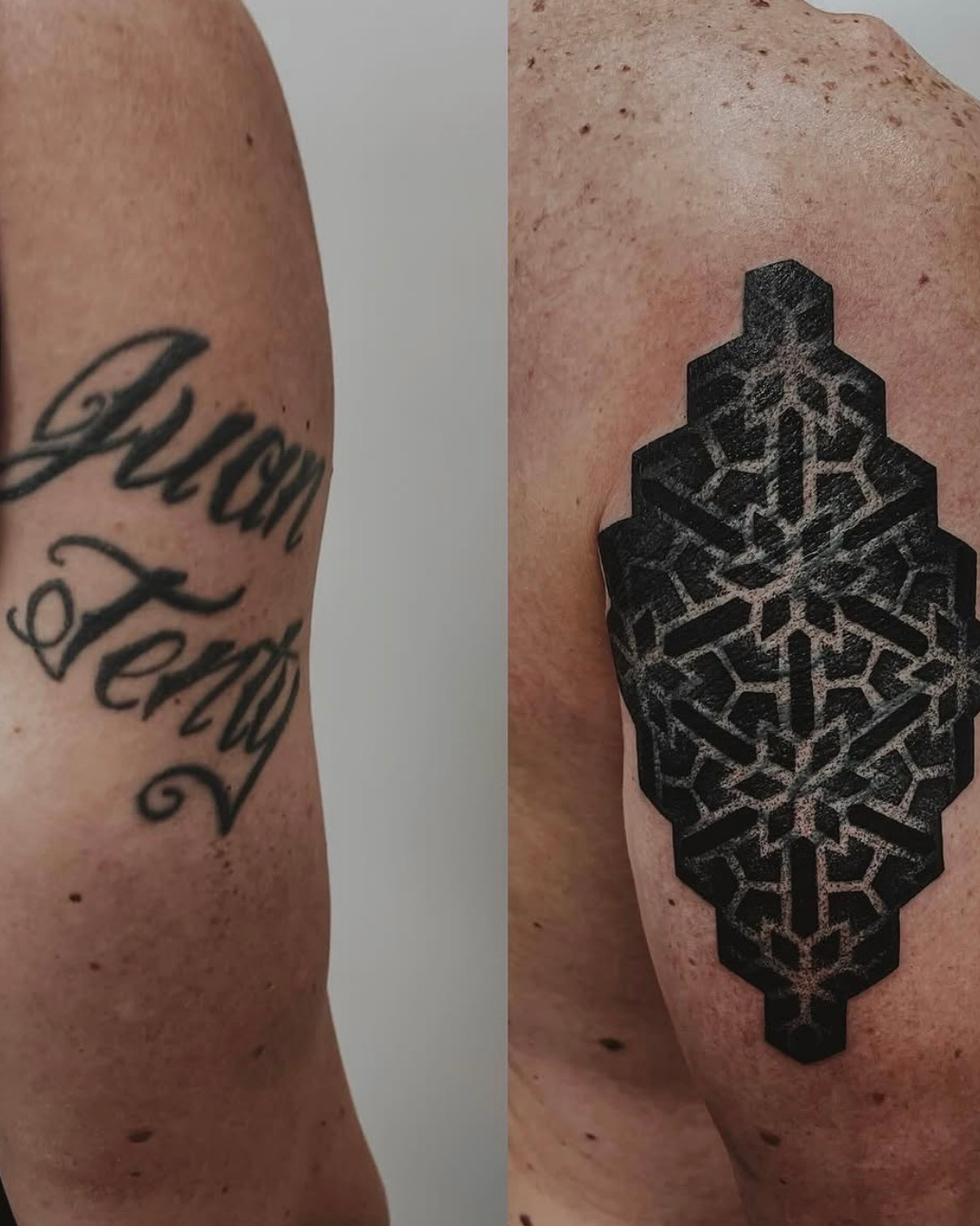 cover up antes después geometría en purezas tattoo