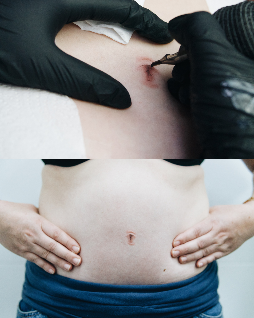 Tatuaje hiperrealista de ombligo realizado por Mireia Ortega en Purezas Tattoo