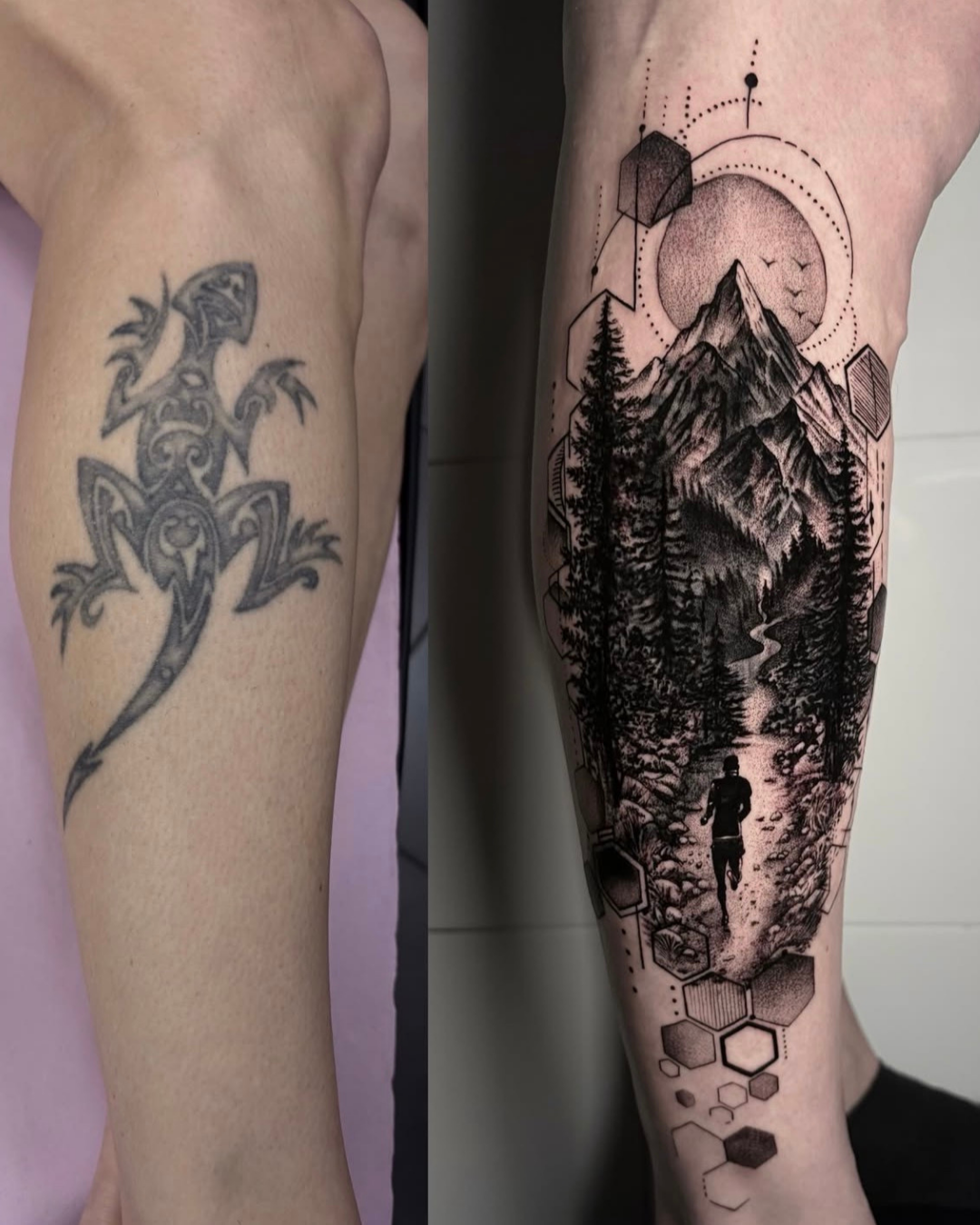 cover up antes después pierna en purezas tattoo