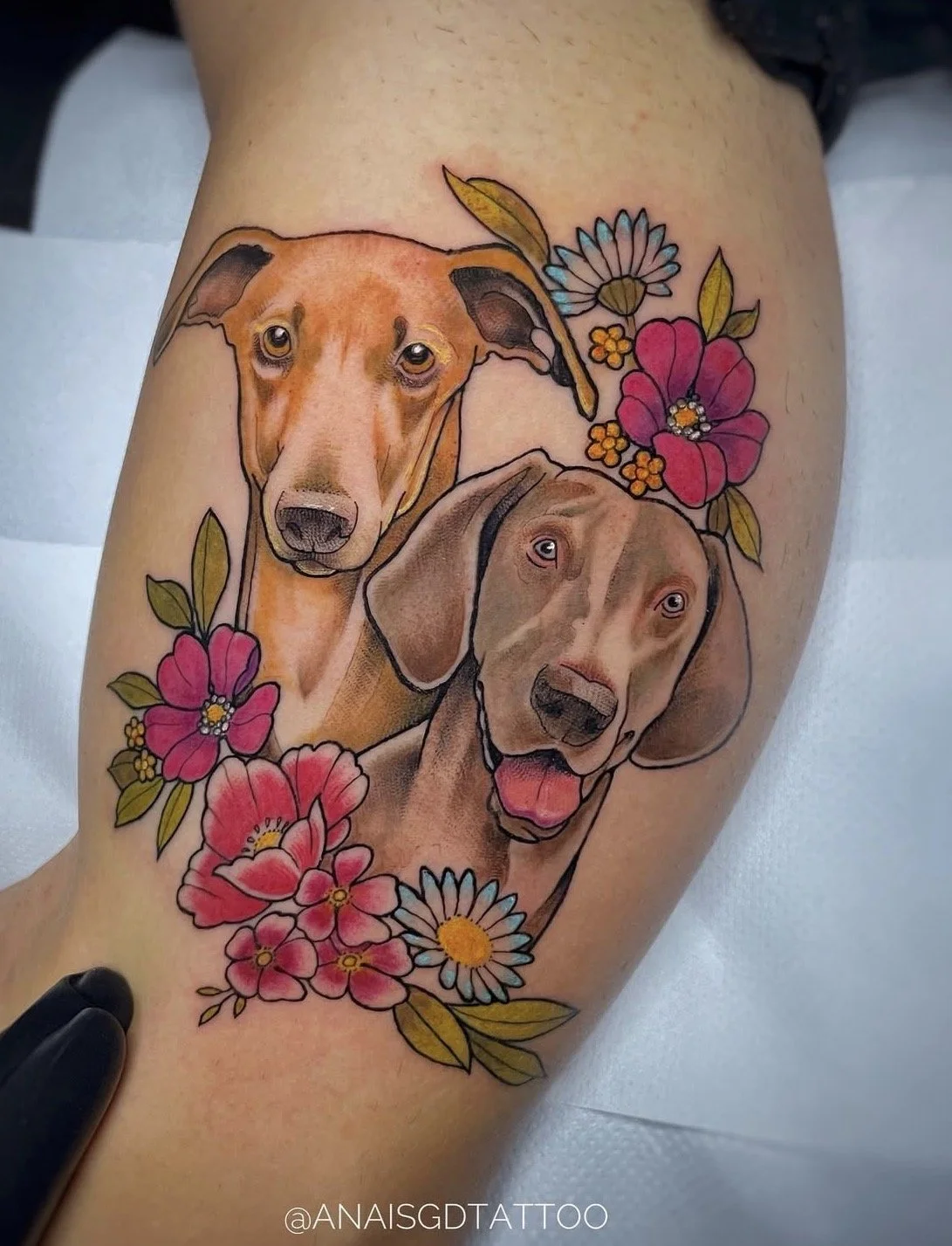 tatuaje neotradicional perros por anais gd en purezas tattoo gandía