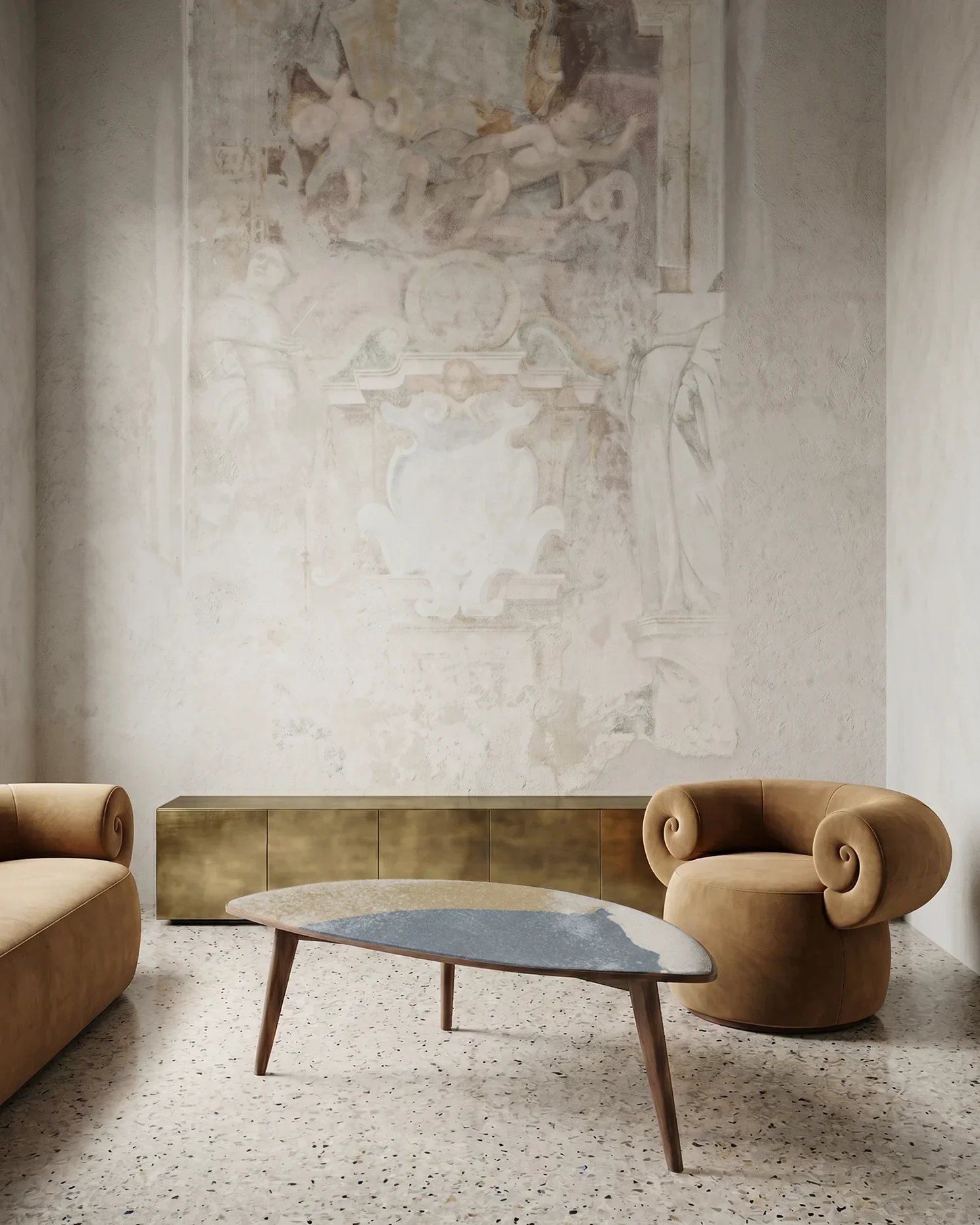 Tavolino scultoreo in magnesite, pezzo di collectible design firmato Ivan Ricupero