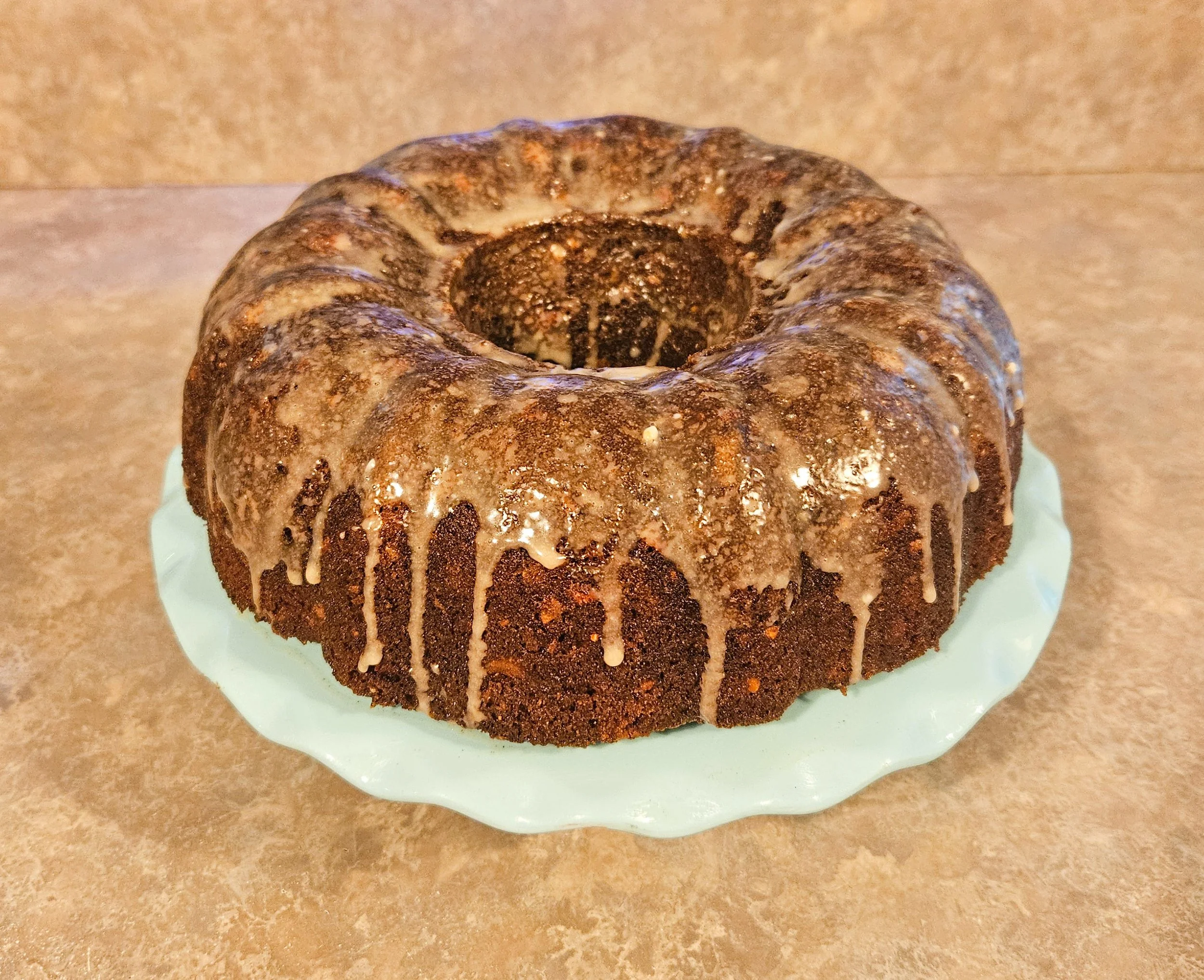 Spiced Peach Applesauce Bundt Cake with Cinnamon Vanilla Glaze