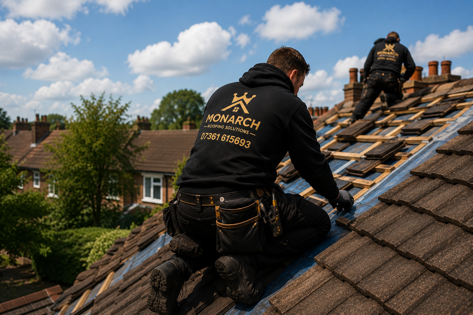 Professional roofing contractor carrying out roof repairs in West London