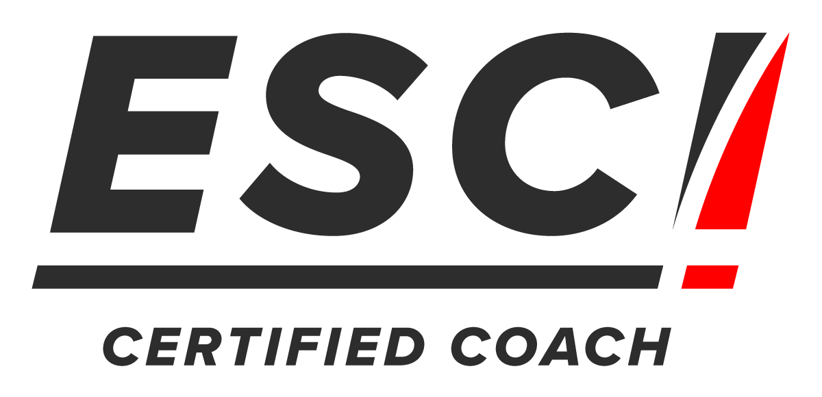 E-S-C Certified Coach logo with black and red text and stylized red exclamation mark.