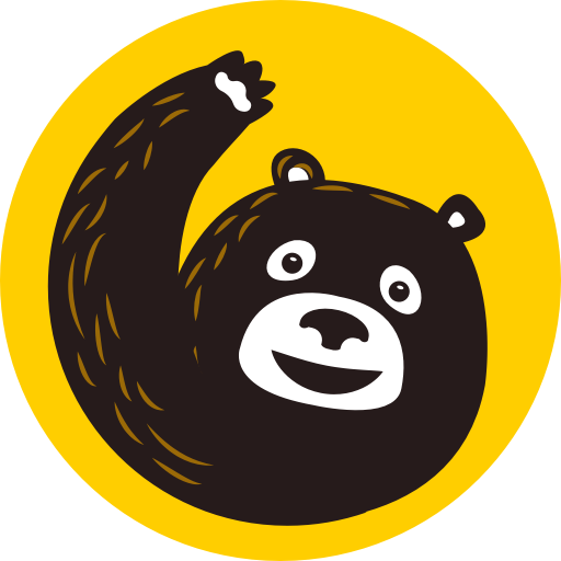 Cartoon bear raising one paw, set against a yellow circular background.