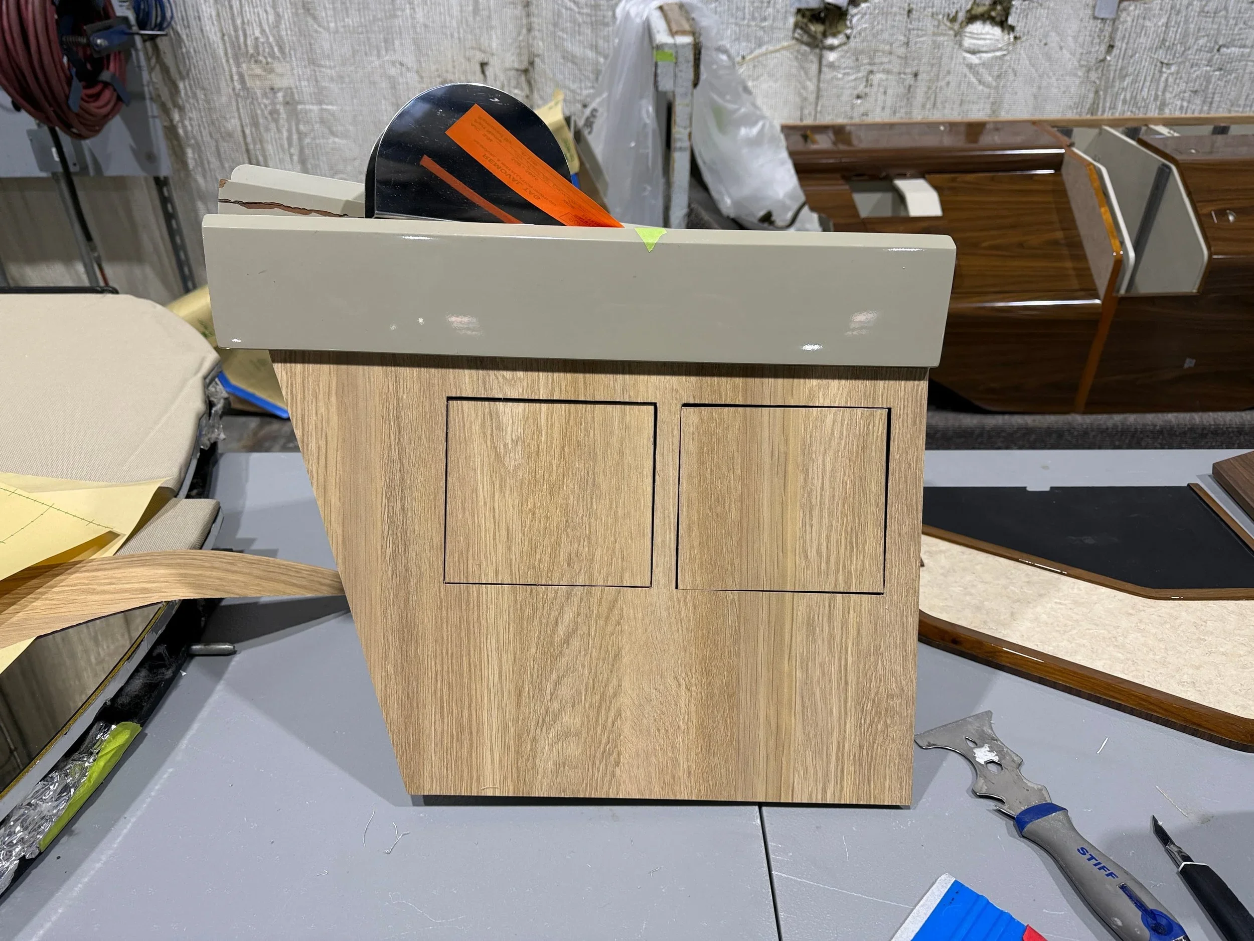 Citation Express 560XL millwork armresst trashcan after wrapped 3m di-noc dw-1883mt