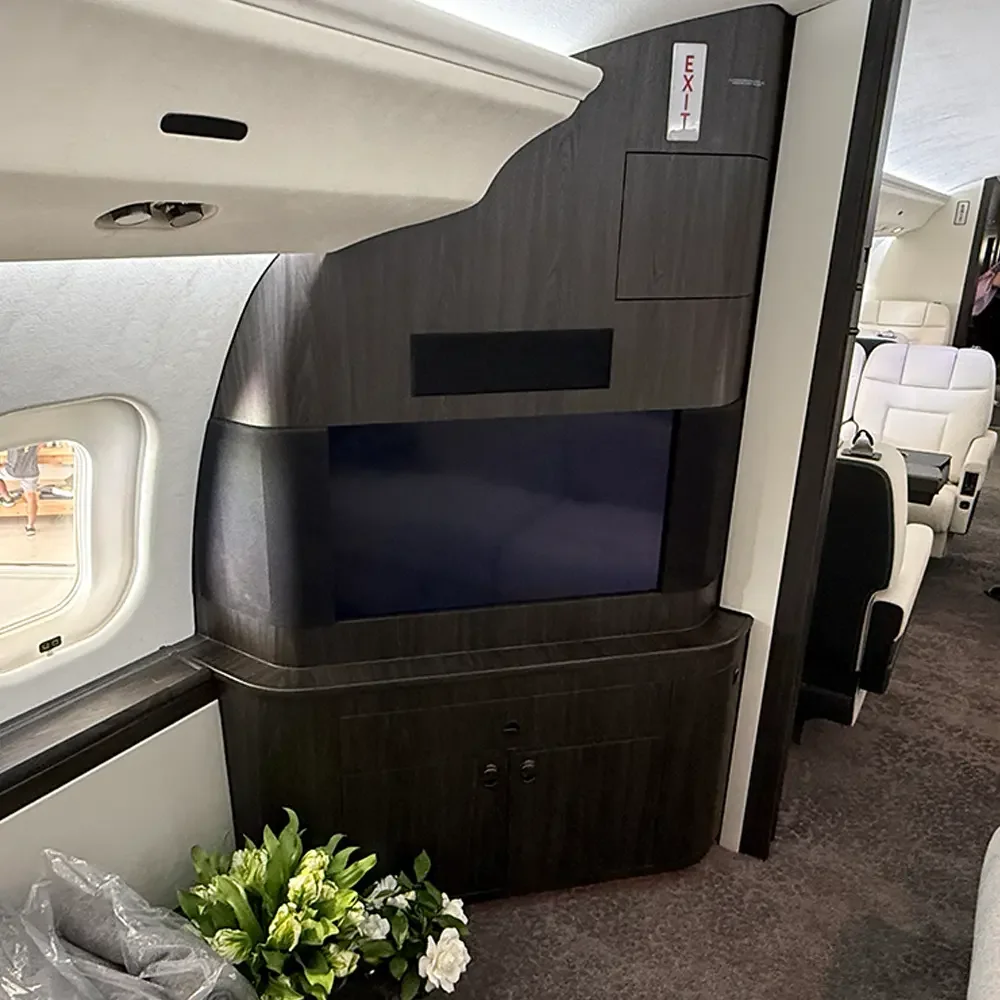 Aviation cabin bombadier global express bulkhead wall tv stand cabinet wrapped 3m di-noc fw-1127 wood grain