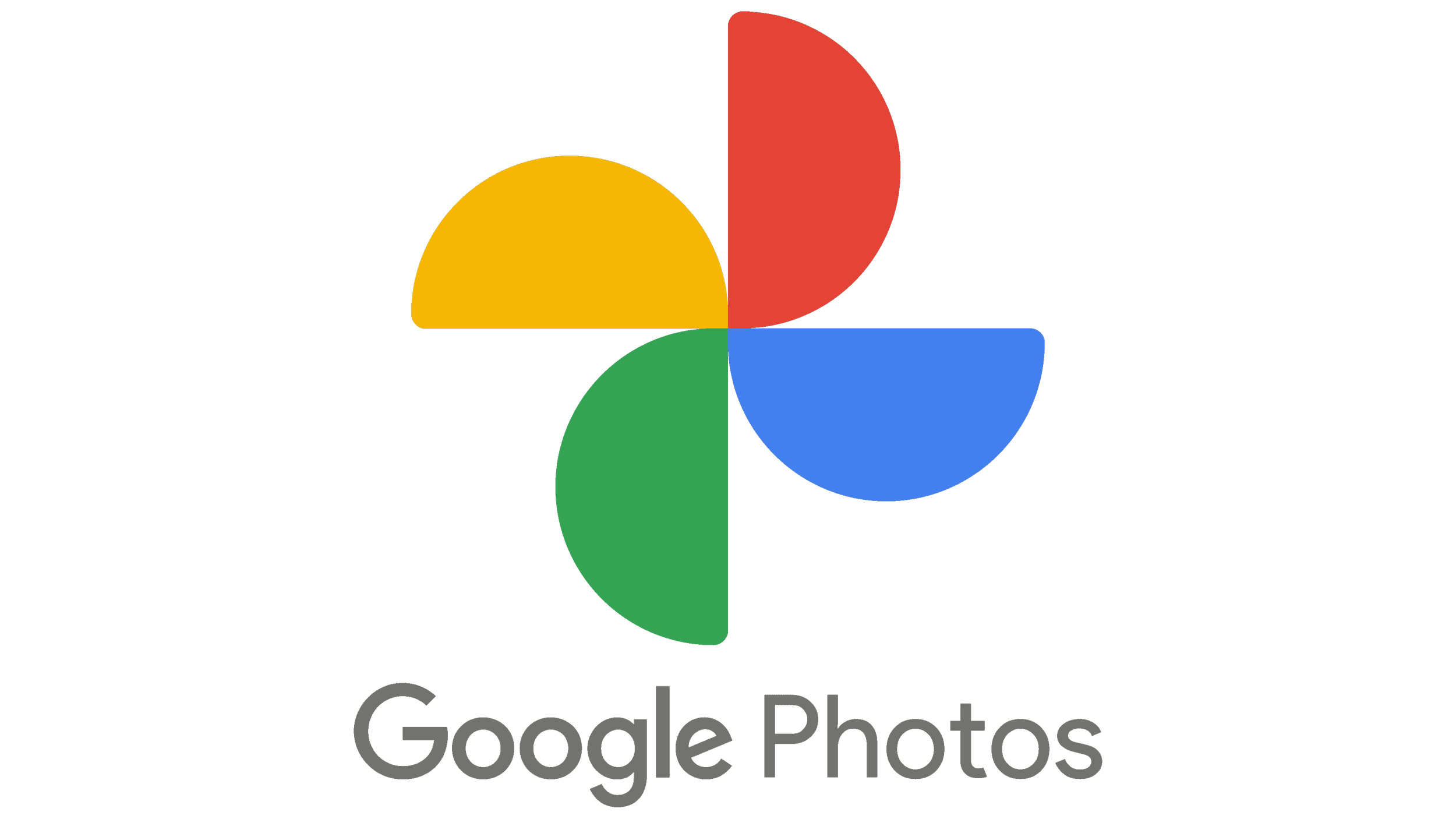 Google Photos logo featuring a colorful flower with four petals in red, yellow, green, and blue, and the text 'Google Photos' underneath.