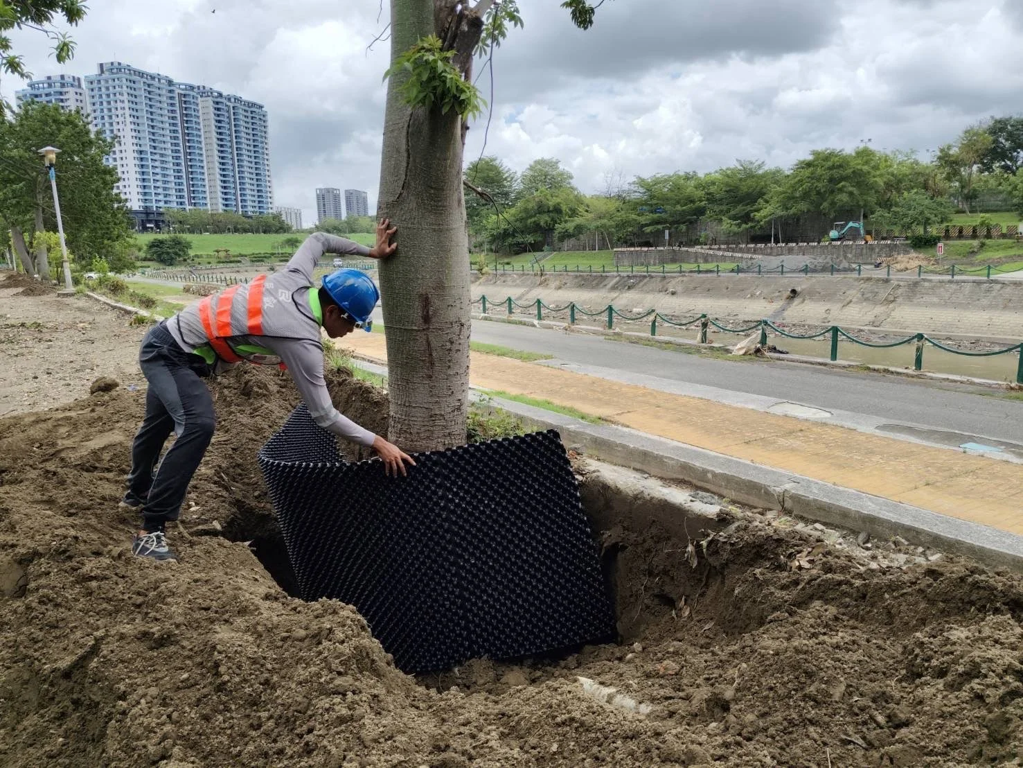 地工材料、導根板、阻根板、阻根毯、排水板、PVC導根板、HDPE導根板、雙凸