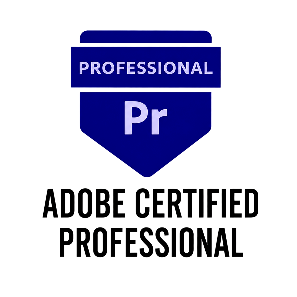 Adobe Certified Professional logo with a shield shape containing the words "Professional" and "Pr," and the text "Adobe Certified Professional" below.