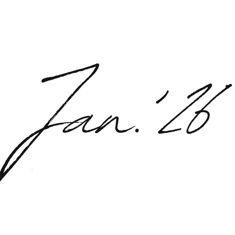 Unterschrift mit dem Datum 'Jan. 26' in schwarzer Tinte auf schwarzem Hintergrund.