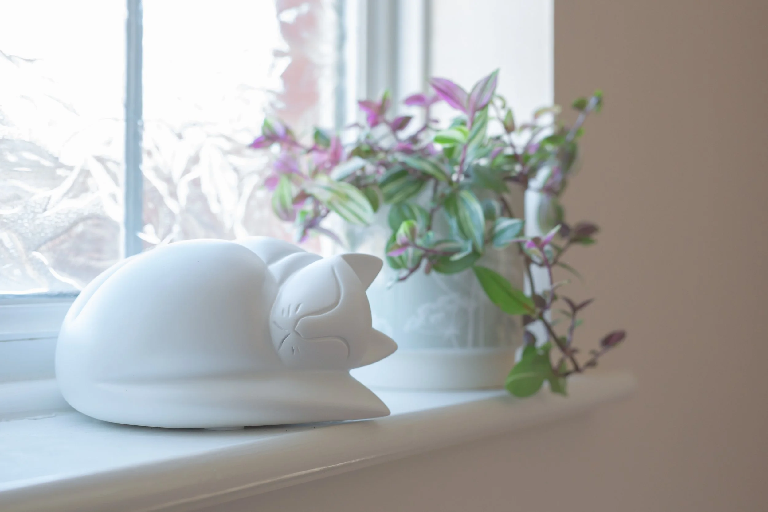 Sleeping Cat Urn - White Resin
