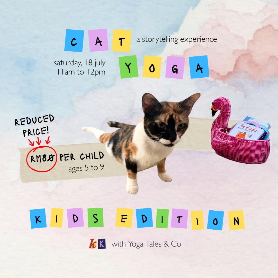 RM20 off! we heard your feedback that RM100 is too steep 🐱 invest RM80 in your child&rsquo;s development- there are few spaces in KL exploring early childhood through feline interaction &amp; play. @yogatalesandco has years experience doing it &amp;